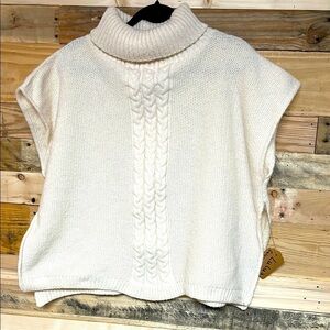 Jack & Missy One Size Fits All Ivory Color Turtleneck Poncho Cable Knit Sweater